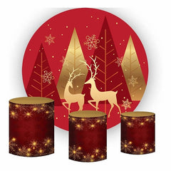 Lofaris Gold Elk Glitter And Red Round Chrismas Backdrop Kit