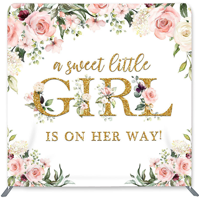 Lofaris Gold Girl Floral Double-Sided Backdrop for Baby Shower