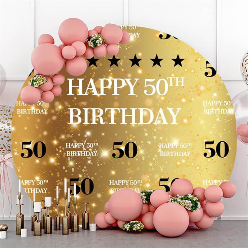 Lofaris Gold Glitter 50th Round Happy Birthday Party Backdrop