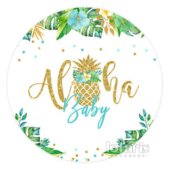 Lofaris Gold Glitter Alha Green Leaves Round Baby Shower Backdrop