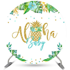 Lofaris Gold Glitter Alha Green Leaves Round Baby Shower Backdrop