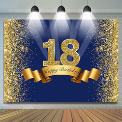 Lofaris Gold Glitter and Blue Party Backdrop for 18Th Birthday