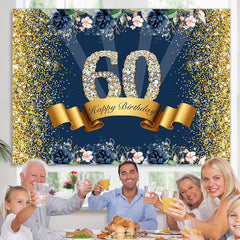 Lofaris Gold Glitter And Flowers Happy 60th Birthday Backdrop