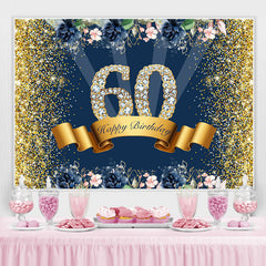 Lofaris Gold Glitter And Flowers Happy 60th Birthday Backdrop