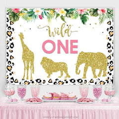 Lofaris Gold Glitter Animals Wild 1st Happy Birthday Backdrop