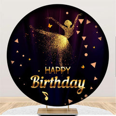 Lofaris Gold Glitter Ballet Black Round Girls Birthday Backdrop