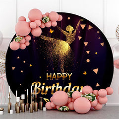 Lofaris Gold Glitter Ballet Black Round Girls Birthday Backdrop