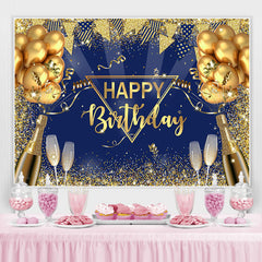 Lofaris Gold Glitter Balloon Wine Glass Happy Birthday Backdrop