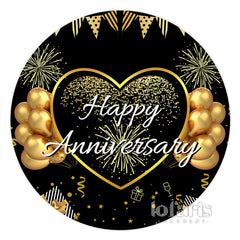 Lofaris Gold Glitter Balloons Round Happy Anniversary Backdrop