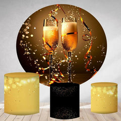 Lofaris Gold Glitter Bokeh Champagne Round Birthday Backdrop Kit