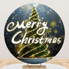 Lofaris Gold Glitter Bokeh Merry Chrismas Tree Round Backdrop