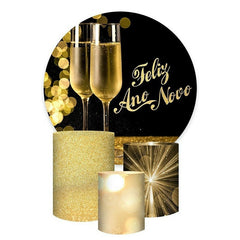 Lofaris Gold Glitter Bokeh Wine Glass Round Birthday Backdrop Kit