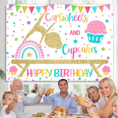 Lofaris Gold Glitter Cartwheels And Cupcakes Birthday Backdrop