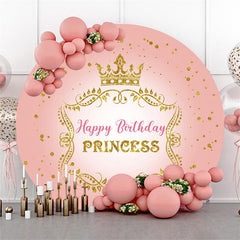 Lofaris Gold Glitter Crown Round Pink Happy Birthday Backdrop