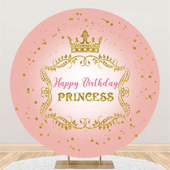 Lofaris Gold Glitter Crown Round Pink Happy Birthday Backdrop