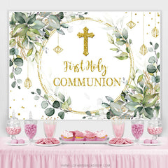 Lofaris Gold Glitter First Holy Communion Baby Shower Backdrop