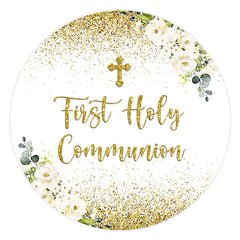 Lofaris Gold Glitter First Holy Round Baby Shower Backdrop