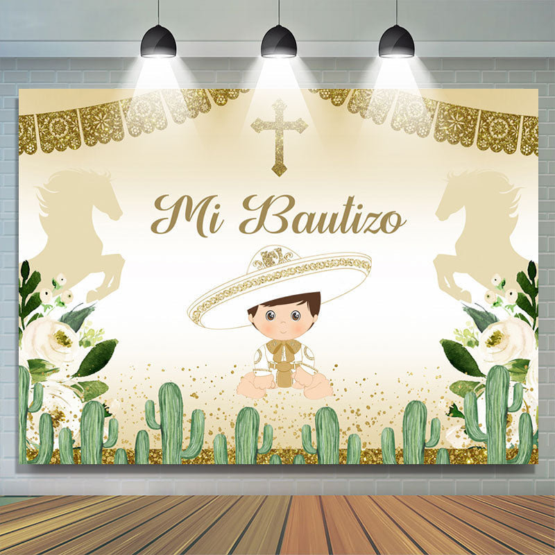 Lofaris Gold Glitter Flags Mi Bautizo Baby Shower Backdrop