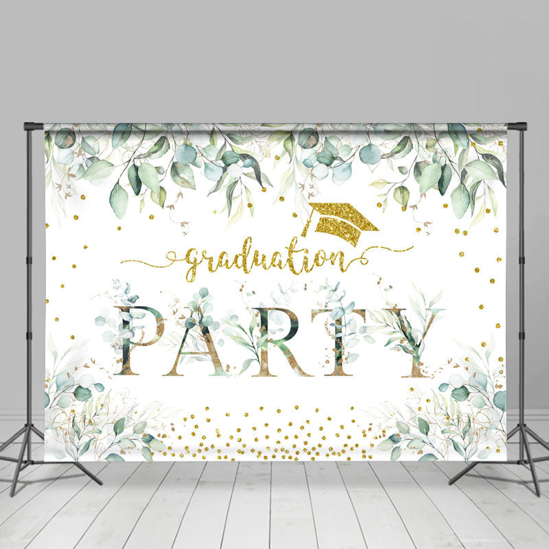 Lofaris Gold Glitter Green Leaves Graduation Party Backdrop