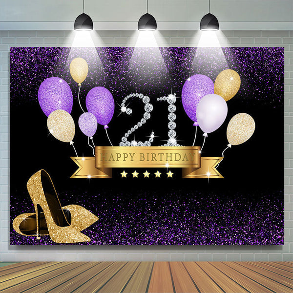 Lofaris Purple Gold Balloon Rose 100th Birthday Backdrop