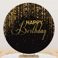 Lofaris Gold Glitter Happy Birthday Round Backdrop For Party