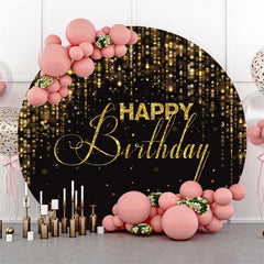 Lofaris Gold Glitter Happy Birthday Round Backdrop For Party