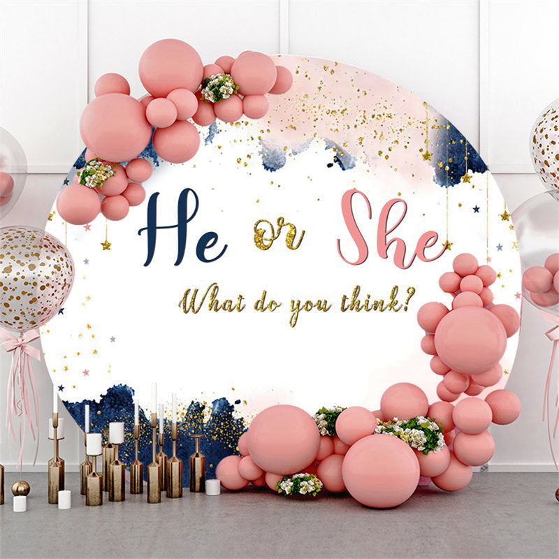 Lofaris Gold Glitter He Or She Round Backdrop For Baby Shower