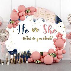 Lofaris Gold Glitter He Or She Round Backdrop For Baby Shower