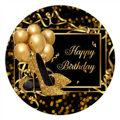 Lofaris Gold Glitter Heels And Balloons Round Birthday Backdrop