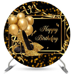 Lofaris Gold Glitter Heels And Balloons Round Birthday Backdrop