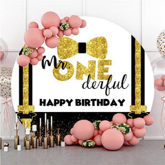 Lofaris Gold Glitter Mr.One Derful Circle Birthday Backdrop