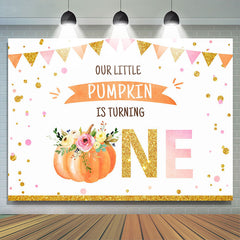 Lofaris Gold Glitter Our Little Pumpkin Is Turning One Birthday Backdrop for Kids