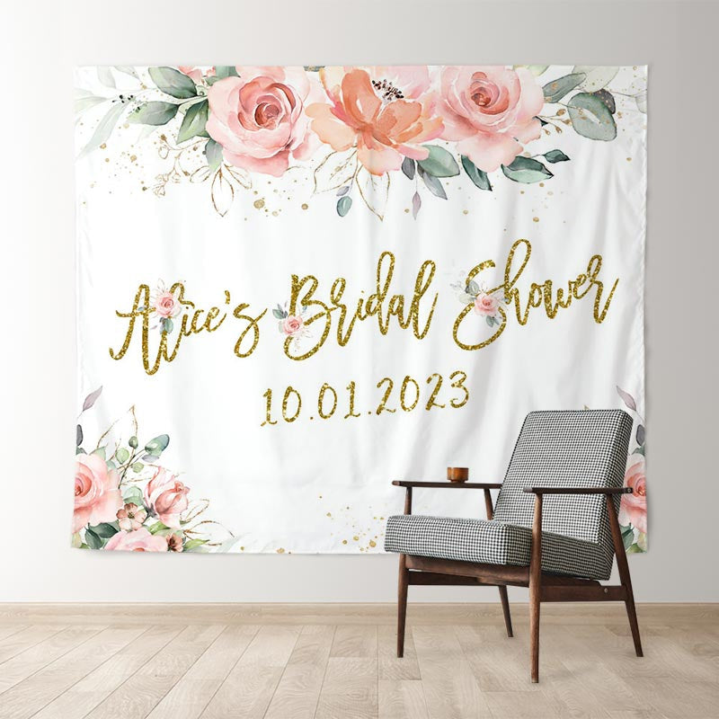 Lofaris Shiny Gold Light Pink Floral Adorable Bridal Shower Backdrop