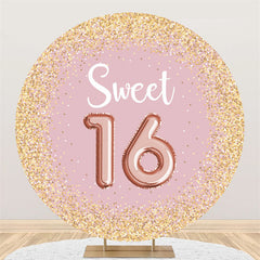 Lofaris Gold Glitter Pink Sweet 16th Birthday Party Backdrop