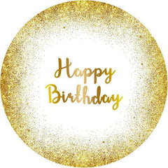 Lofaris Gold Glitter Round Happy Birthday Backdrop For Party