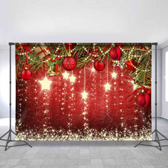 Lofaris Gold Glitter Star And Red Decoration Ball Chrismas Backdrop