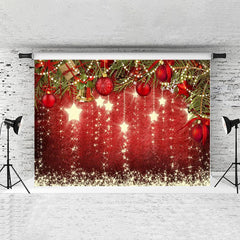 Lofaris Gold Glitter Star And Red Decoration Ball Chrismas Backdrop