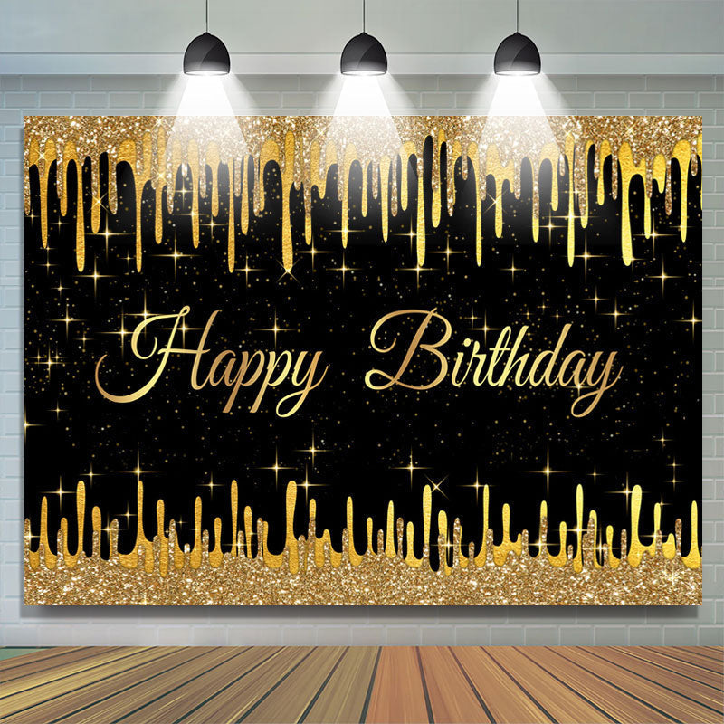 Lofaris Gold Glitter Star Black Happy Birthday Party Backdrop