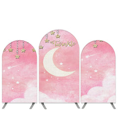 Lofaris Gold Glitter Twinkle Star Theme Pink Arch Backdrop Kit