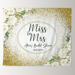 Lofaris Gold Glitter White Floral Leaves AdorableWedding Backdrop