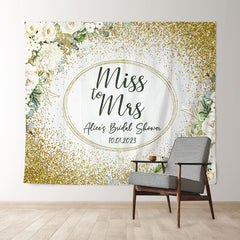 Lofaris Gold Glitter White Floral Leaves AdorableWedding Backdrop