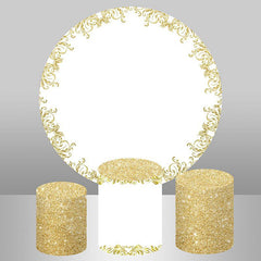 Lofaris Gold Glitter White Newborn Baby Shower Round Backdrop