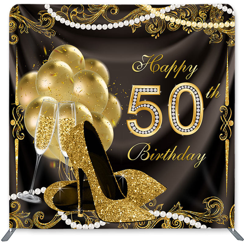 Lofaris Gold Heels Balloons Double-Sided Backdrop for Birthday