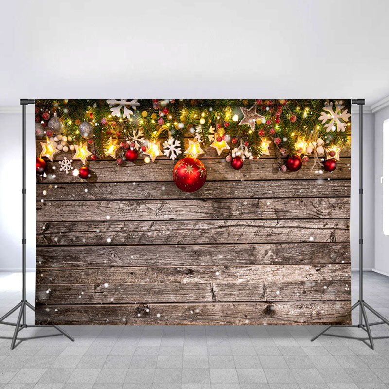 Lofaris Gold Light Star And Red Ball Wood Backdrop For Chrismas