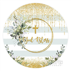 Lofaris Gold Lines And Green Leaves Round God Bless Backdrop