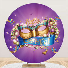 Lofaris Gold Mask Purple Blue Round Backdrop For Prom Party