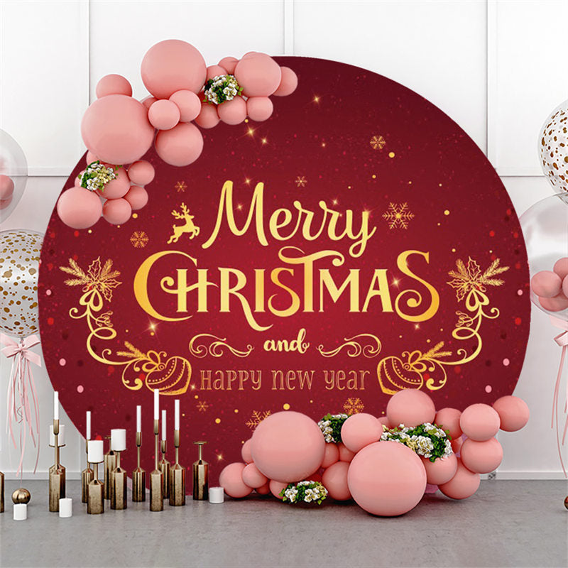 Lofaris Gold Merry Christmas And New Year Red Round Backdrop