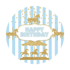 Lofaris Gold Merry Go Round And Blue Birthday Backdrop