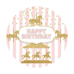 Lofaris Gold Merry Go Round And Pink Birthday Backdrop