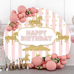 Lofaris Gold Merry Go Round And Pink Birthday Backdrop